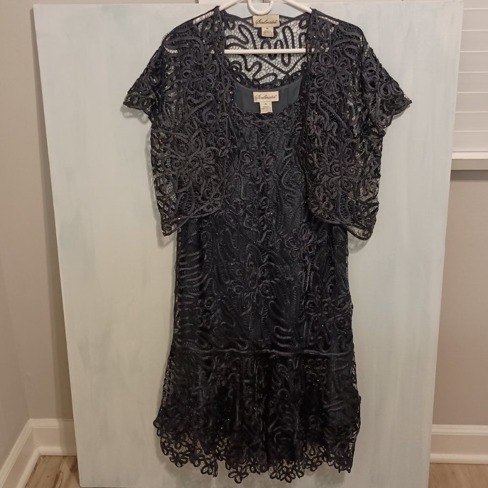 Soulmates Tea Length Dress Bolero Jacket Set Navy XL